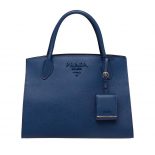 Prada Monochrome Handbag In Saffiano And Calf Leather-Navy