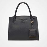 Prada Monochrome Handbag in Saffiano and Calf Leather-Black