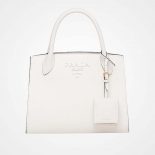 Prada Monochrome Handbag in Saffiano and Calf Leather-White