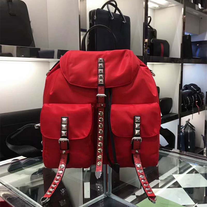 prada red nylon backpack