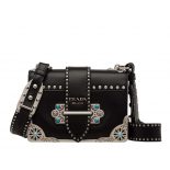 Prada Women Cahier Studded Calf Leather Bag-Black