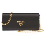 Prada Women Leather Shoulder Bag in Saffiano-Black