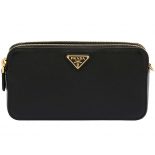 Prada Women Saffiano Leather Mini Shoulder Bag-Black