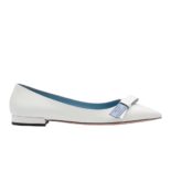 Prada Women Shoes Leather Ballet Flats Bow 10mm Heel-White
