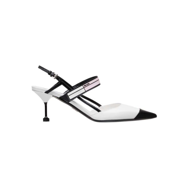 Prada Women Two-Tone Leather Slingbacks Shoes-White