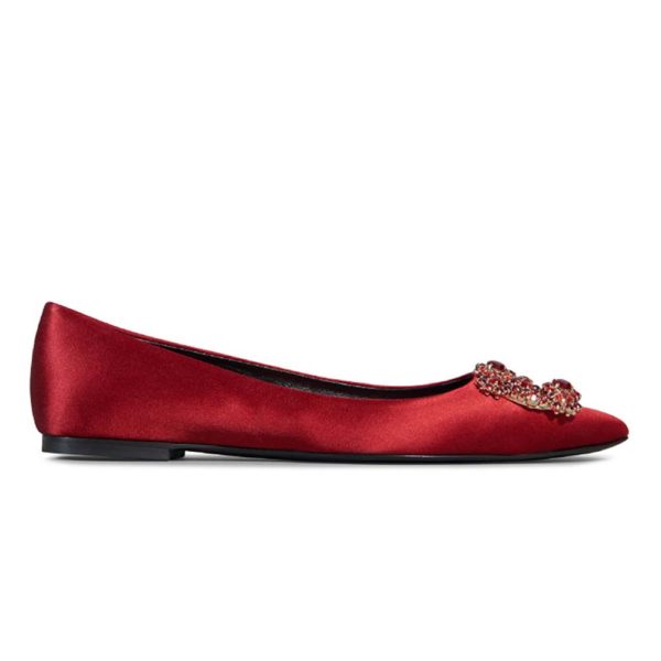 Roger Vivier Women Flower Strass Buckle Ballerinas Silk Satin 5mm Heel