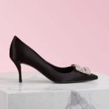 Roger Vivier Women Silk Flower Strass Pumps 6.6 cm Heel-Black