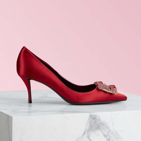 Roger Vivier Women Silk Flower Strass Pumps 6.6 cm Heel-Red