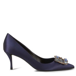 Roger Vivier Women Silk Flower Strass Pumps 65mm Heel-Navy