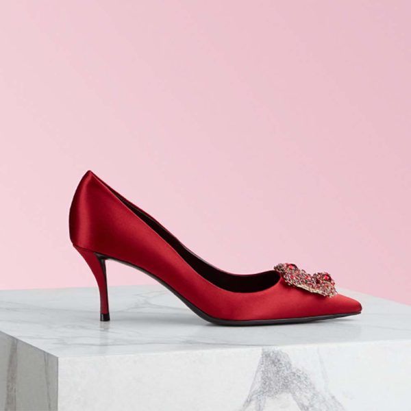 Roger Vivier Women Silk Flower Strass Pumps 65mm Heel-Red