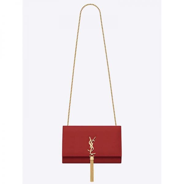 Saint Laurent YSL Medium Kate Tassel Chain Bag Calfskin Leather-Red