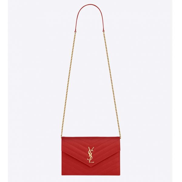 Saint Laurent YSL Medium Monogram Envelope Chain Wallet Gold Hardware-Red