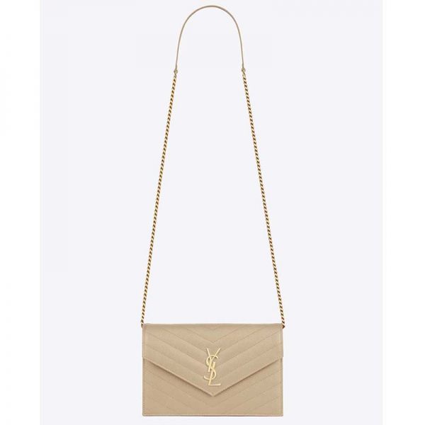 Saint Laurent YSL Medium Monogram Envelope Chain Wallet Gold Hardware-Sandy