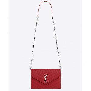 Saint Laurent YSL Medium Monogram Envelope Chain Wallet Silver Hardware