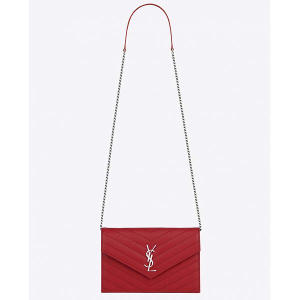 Saint Laurent YSL Medium Monogram Envelope Chain Wallet Silver Hardware