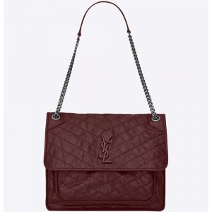 Saint Laurent YSL Niki Large in Vintage Leather-Maroon