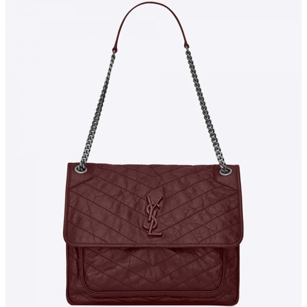 Saint Laurent YSL Niki Large in Vintage Leather-Maroon