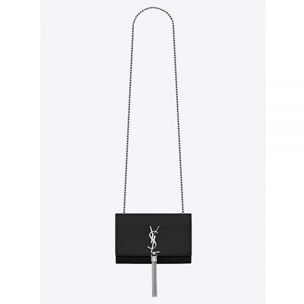 Saint Laurent YSL Women Kate Chain Tassel Bag Black Textured