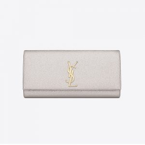 Saint Laurent YSL Women Kate Clutch Grained Metallic Leather-Silver