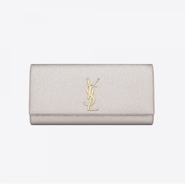 Saint Laurent YSL Women Kate Clutch Grained Metallic Leather-Silver