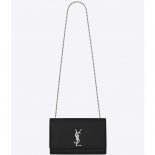 Saint Laurent YSL Women Kate Medium Grain De Poudre Embossed-Silver