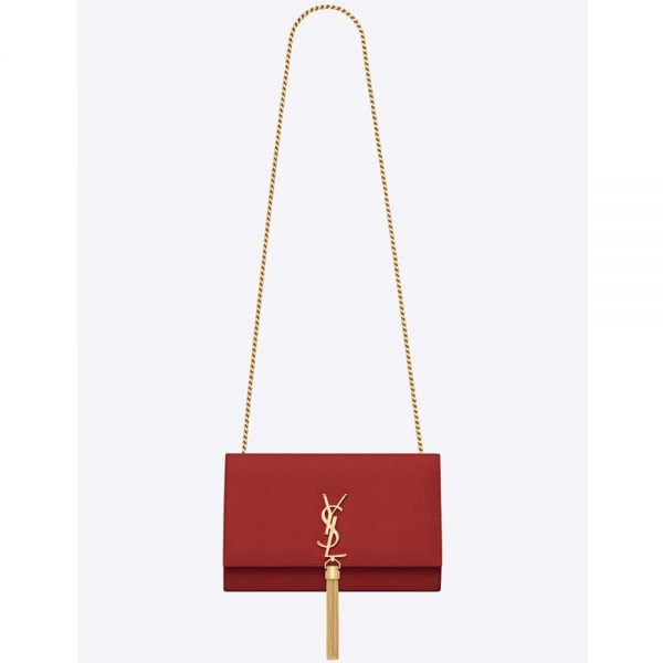 Saint Laurent YSL Women Kate Medium Tassel Smooth Red Leather