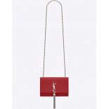 Saint Laurent YSL Women Kate Small Tassel Embossed Crocodile Shiny Calfskin-Red