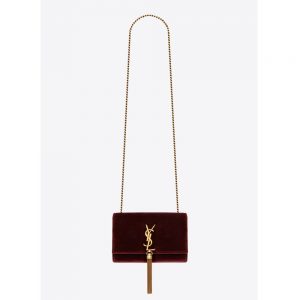 Saint Laurent YSL Women Kate Small with Tassel Velvet-Maroon