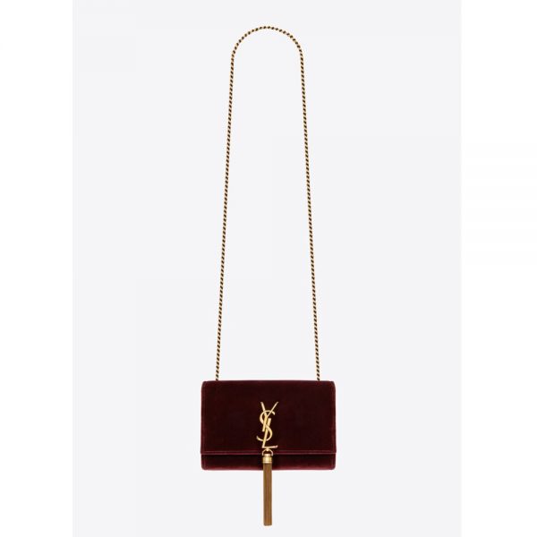 Saint Laurent YSL Women Kate Small with Tassel Velvet-Maroon