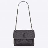 Saint Laurent YSL Women Niki Baby Crinkled Vintage-Light Grey