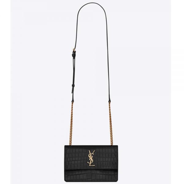 Saint Laurent YSL Women Sunset Small Supple Crocodile Embossed-Black