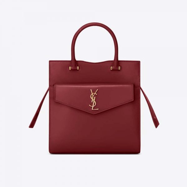 Saint Laurent YSL Women Uptown Small Tote Shiny Smooth-Red