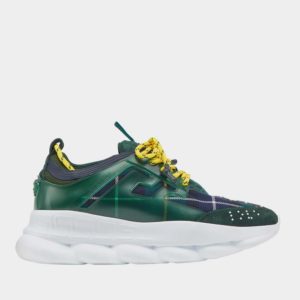 Versace Men Shoes Chain Reaction Sneaker Tartan-Green