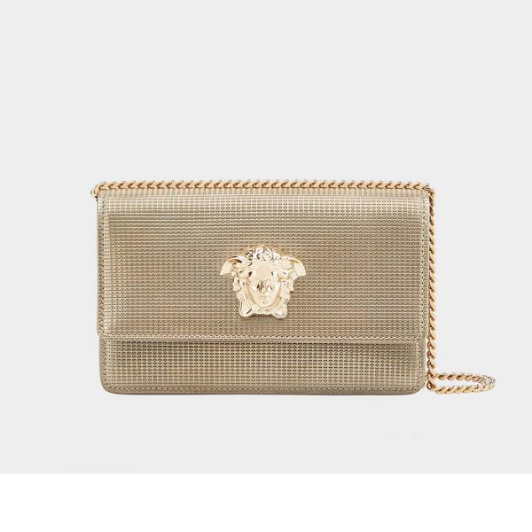 Versace Women Laminated Palazzo Evening Bag-Gold