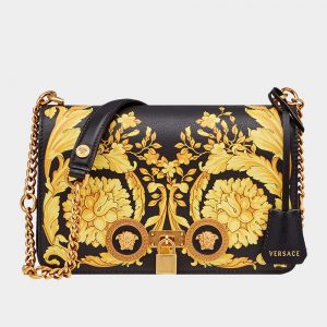 Versace Women Medium Barocco Icon Shoulder Bag Calf Leather-Black