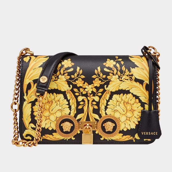 Versace Women Medium Barocco Icon Shoulder Bag Calf Leather-Black