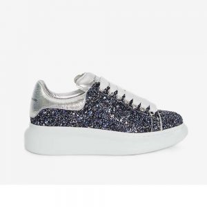 Alexander Mcqueen Women Midnight Blue Glitter Lace-Up Oversized Sneaker