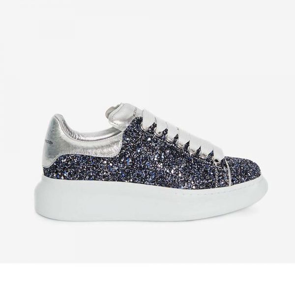 Alexander Mcqueen Women Midnight Blue Glitter Lace-Up Oversized Sneaker