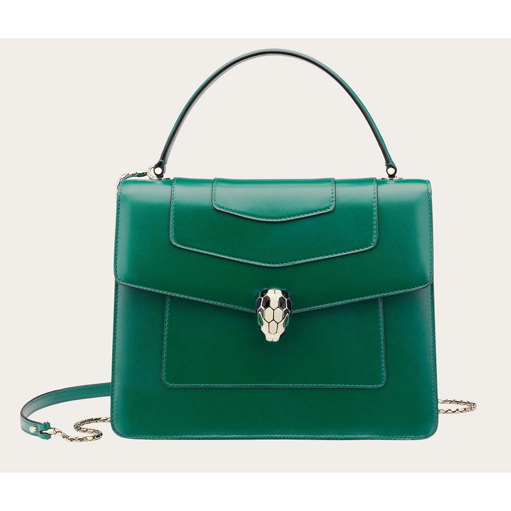 Bvlgari Women Large Flap Cover Bag "Serpenti Forever" in Calf-Green Bvlgari Women Large Flap Cover Bag "Serpenti Forever" in Calf-Green