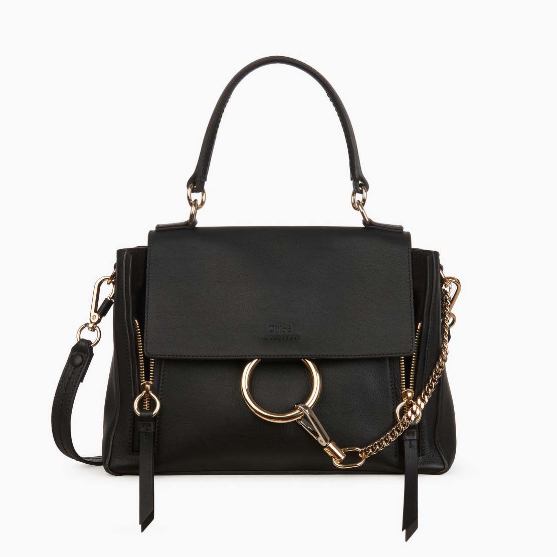 Chloe Small Faye Double Carry Bag in Smooth & Suede Calfskin-Black