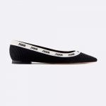 Dior Women J'adior Embroidered Ballet Flat in Technical Canvas with Embroidered Ribbon-Black