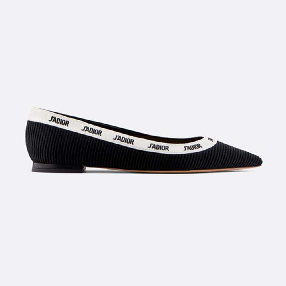 Dior Women J'adior Embroidered Ballet Flat in Technical Canvas with Embroidered Ribbon-Black