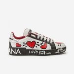 Dolce Gabbana D&G Women Calfskin Nappa Portofino Sneakers with Heart Print-Red