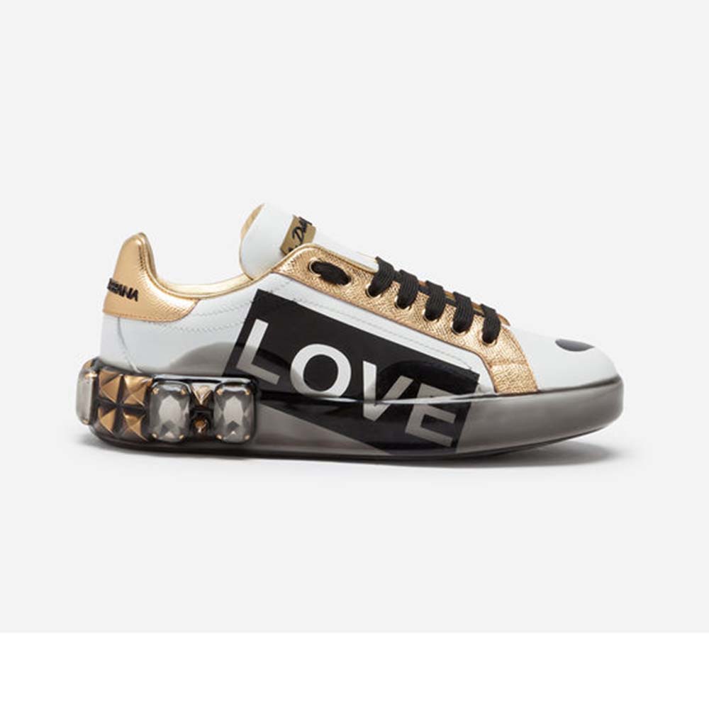 Dolce Gabbana D&G Women Shoes Portofino Melt Sneakers in Printed Nappa Leather-Gold