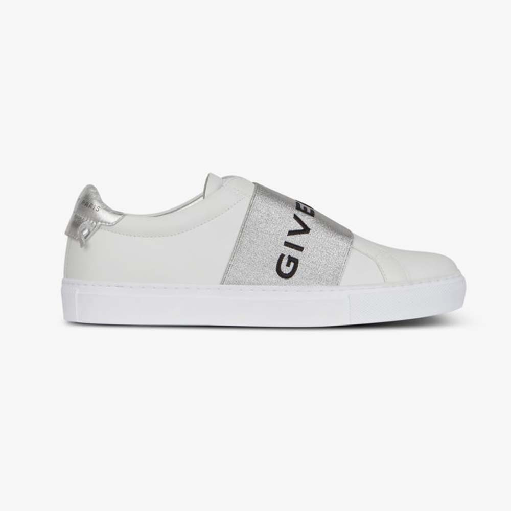 Givenchy Women Givenchy Paris Metallized Strap Sneakers in Leather-Silver 1 Givenchy Women Givenchy Paris Metallized Strap Sneakers in Leather-Silver