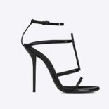 Saint Laurent YSL Women Cassandra Sandal Black Logo Patent 10.5cm