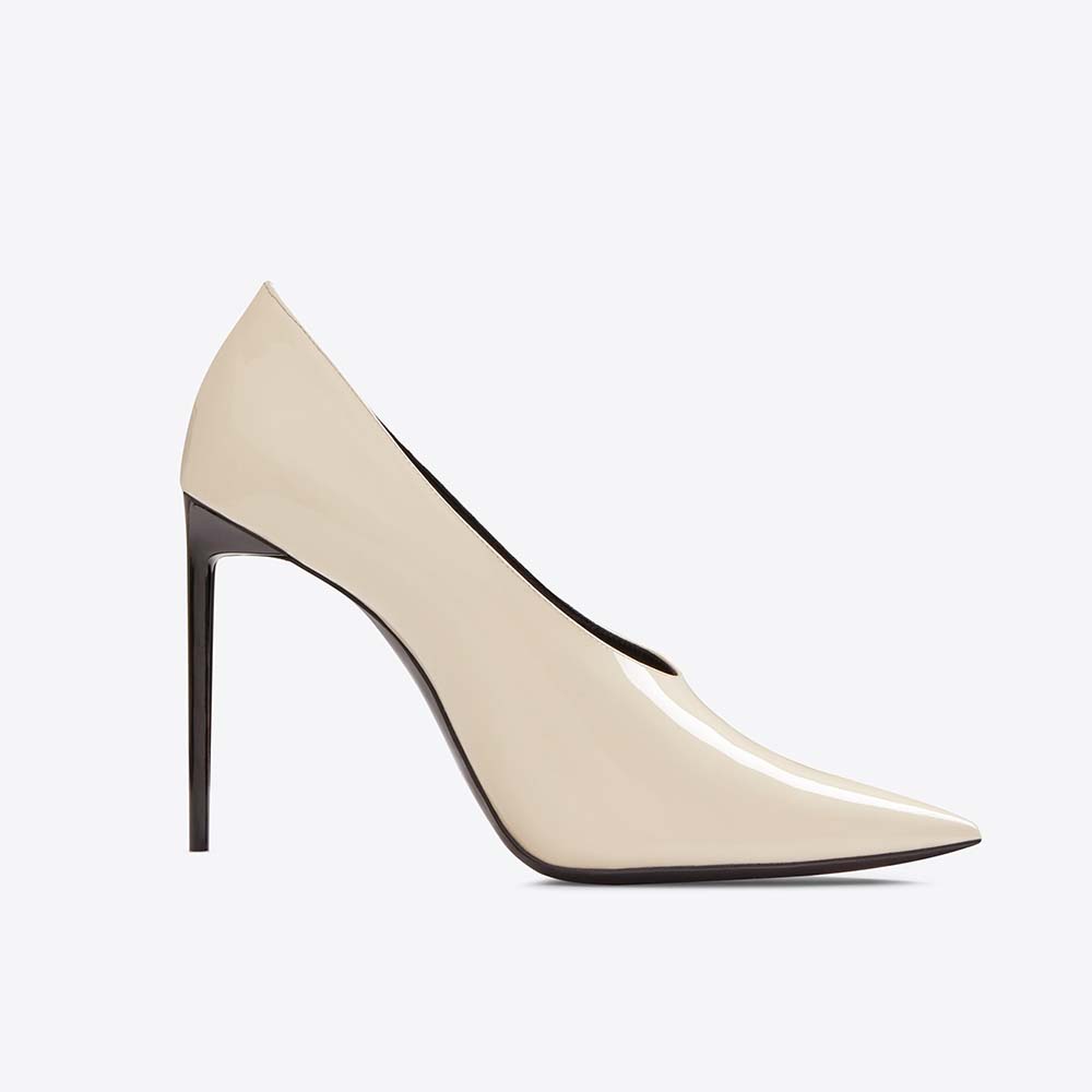 Saint Laurent YSL Women Shoes Teddy Pump Patent 10.5cm-White