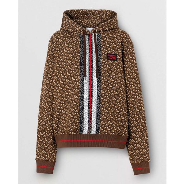 Burberry Men Monogram Stripe Print Cotton Oversized Hoodie-Brown