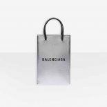 Balenciaga Unisex Shopping Phone Holder Shopping Phone Holder in Silver Metallized Squared Calfskin