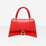 Balenciaga Women Hourglass Small Top Handle Bag in Shiny Box Calfskin-Red